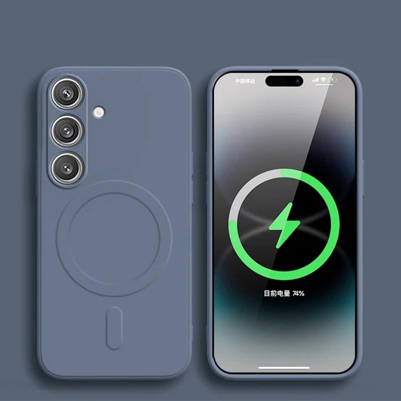 Liquid Silicone Magnetic Shockproof Case For Samsung Galaxy S25 Edge S24 Ultra S23 FE S22 Plus For Magsafe Wireless Charge Cover