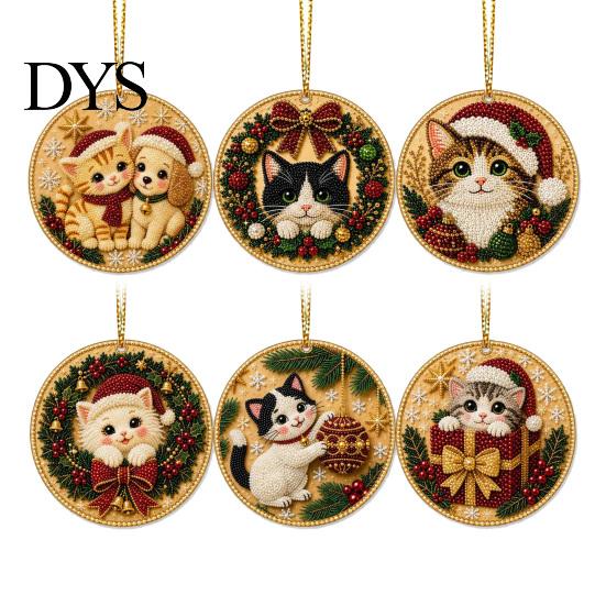 Indoor Outdoor Christmas Decorations 6 Pcs Pearl Art Ornaments, 2D Flat Acrylic Holiday Tree Pendant, Creative Ornaments Effect Hanging Decoration for