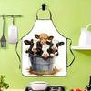 Grembiule Carino con Stampa Mucca, Vitellino nel Secchio Cartone Animato Animale della Fattoria Grembiulino da Cucina, Regalo Originale per Agricoltori, Abbigliamento da Cucina in Cotone Nero