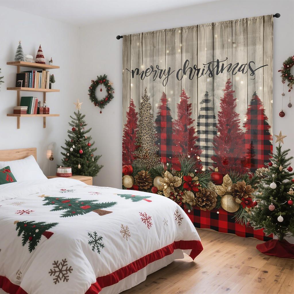Single Panel Christmas Themed Curtain Lightweight Breathable Made Polyester Design Convenient Decoration Suitable Living Room Bedroom Dining Area
