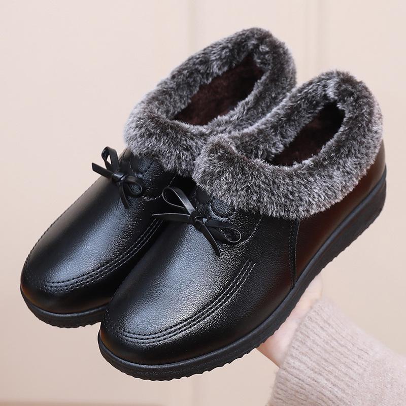 

Теплые зимние женские кожаные туфли с плюшевой подкладкой, не скользящие, для пожилых 41 чёрный