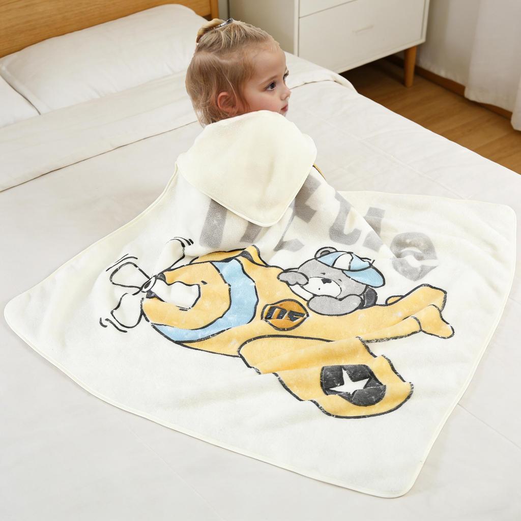 Cartoon Hooded Baby Swaddle & Bath Towel - Coral Fleece, Absorbent, Embroidered, Newborn To Toddler