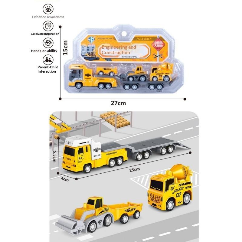 Plastic Fire Truck Model Toy Set for Kids Engineering Construction Pull Back Car Creative Educational Gift for Boys Birthday