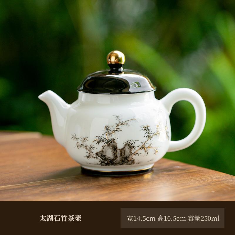 

250ml Taihu Stone Bamboo Jade Porcelain Teapot Japanese Tea Infuser Pot Tea Soaking Kettle with Filter Teaset Supplies Ornaments
