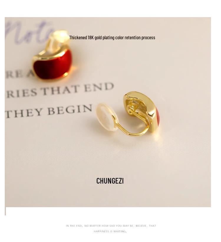 2023 Red Enamel Oil Painting Stud Earrings: New Retro Hong Kong Style Holiday Accessory