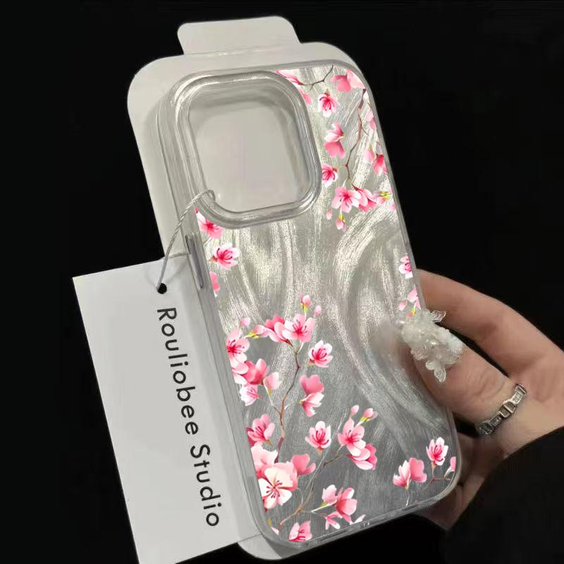 Pink Cherry Floral Design Phone Caae For iPhone 17 16 15 14 13 12 11 Pro Max XS X XR 7 8 Plus 16E 17 Air Shockproof Bumper Cover