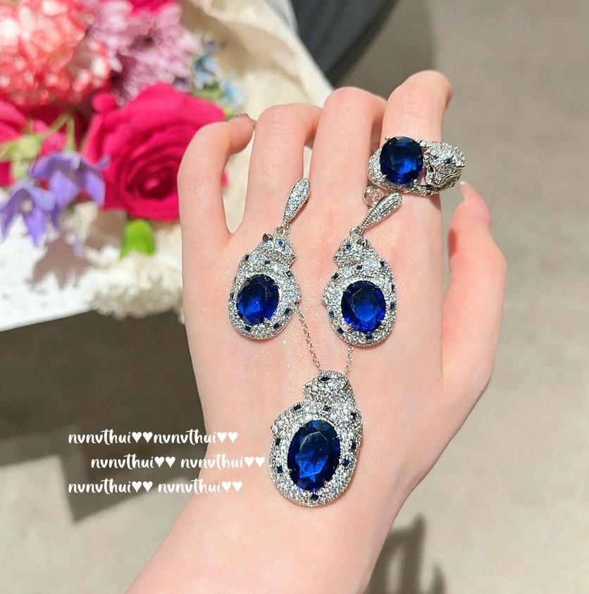 Sri Lanka Blue Cheetah Gemstone Necklace Vintage Plated 18K Gold, Royal Blue Drop Zircon Y Necklace