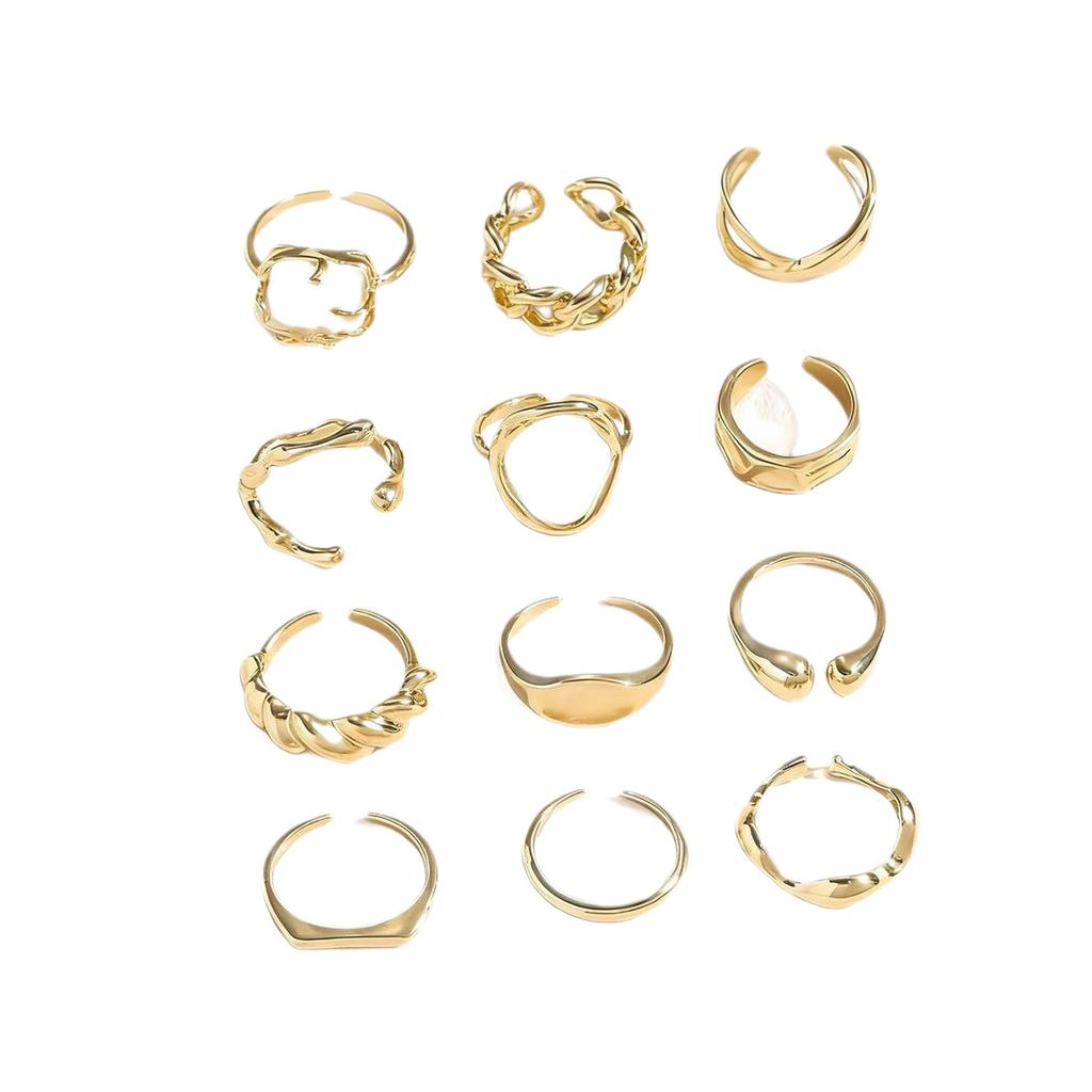 European and American style exaggerated design sense gold open ring set women's niche high-end sense joint ring fashion trend