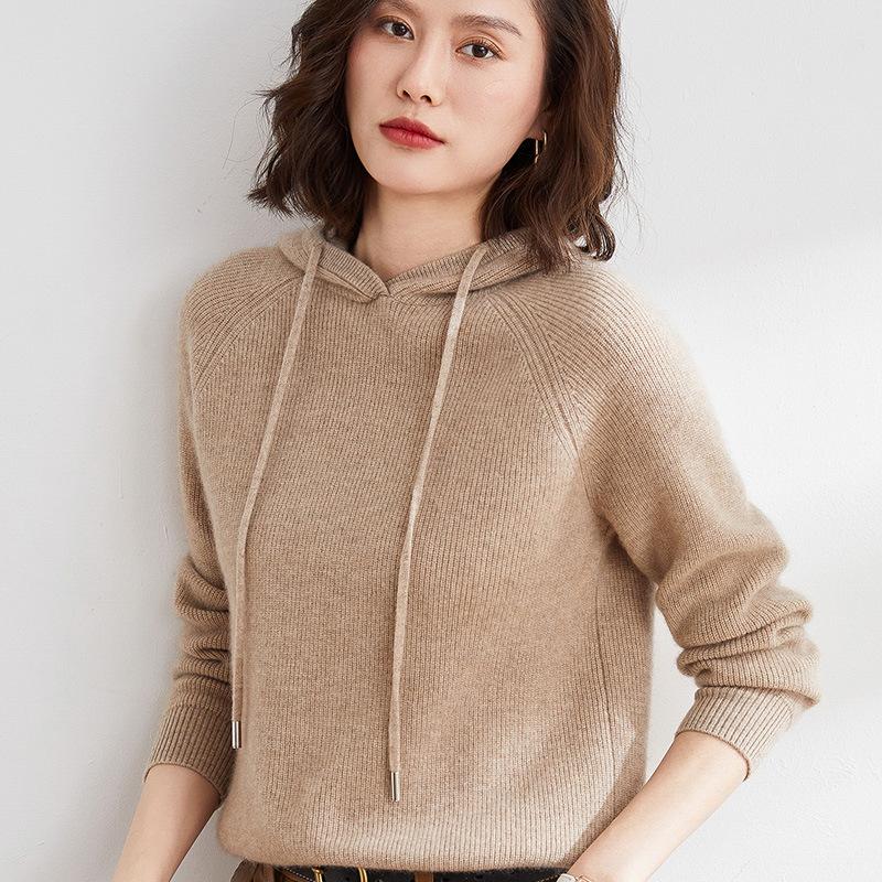 Women S Loose Knitted Hooded Sweatshirt Thick Casual Pullover Sweater