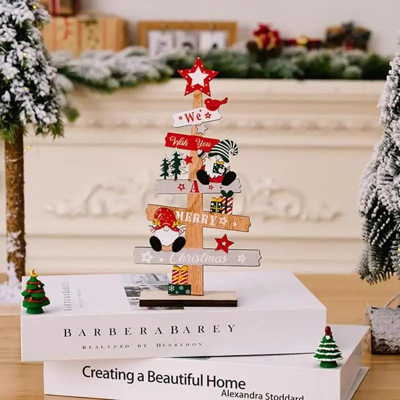 Durable Nature Wood Desktop Christmas Wooden Plaque | Santa Claus & Tree Design |  Easy Assemble Festive Xmas Decoration