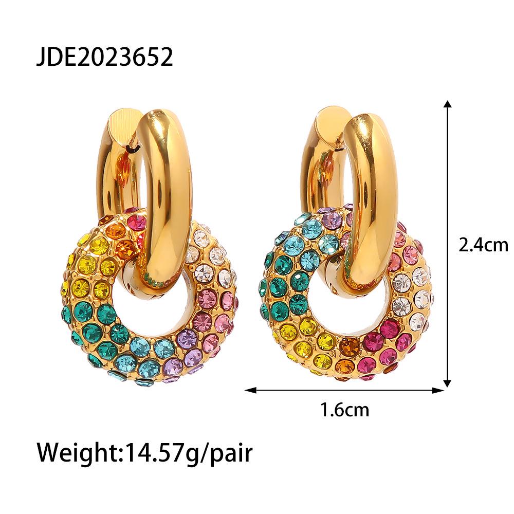 Trendy Gold-Plated Colorful Diamond Hoop Earrings for Women