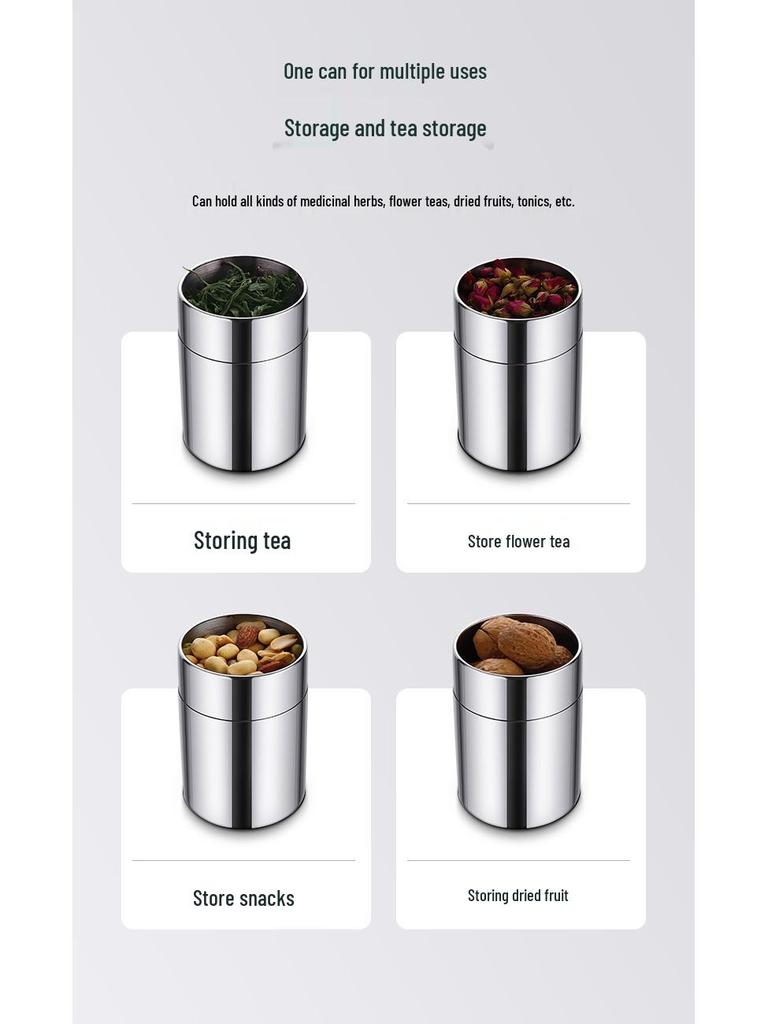 Portable 304 Stainless Steel Tea Storage Can - Sealed Small Size for Household Use