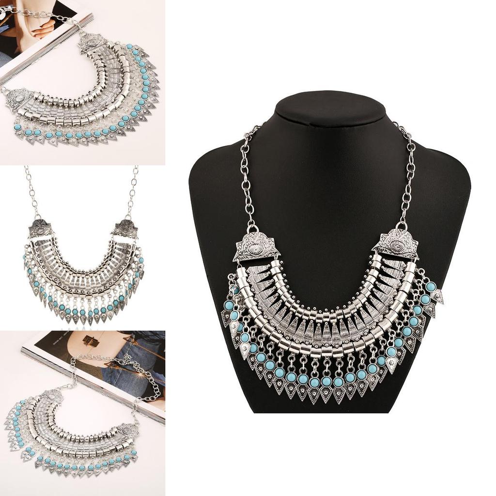 Ethnic Style Simulation Gemstone Decoration Tassel Design Women Necklace For Gift For Jewelry Enthusiasts