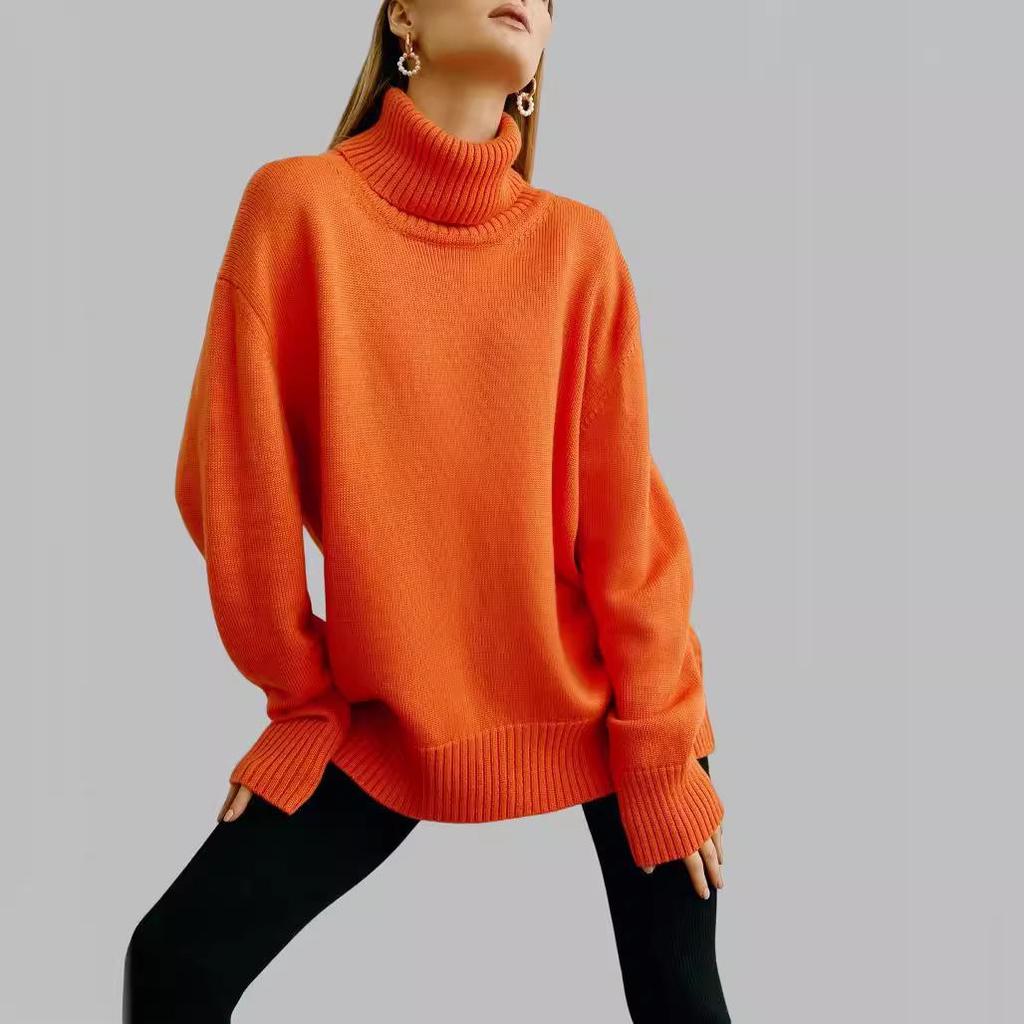 Women's Classic Solid Color Turtleneck Sweater - European & American Autumn/Winter Loose Knitwear
