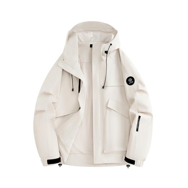 Couple Style Water Repellent Jacket Outdoor Activity Mountaineering Jacket Wind Resistant and Water Repellent Hooded Single Color Work Jacket