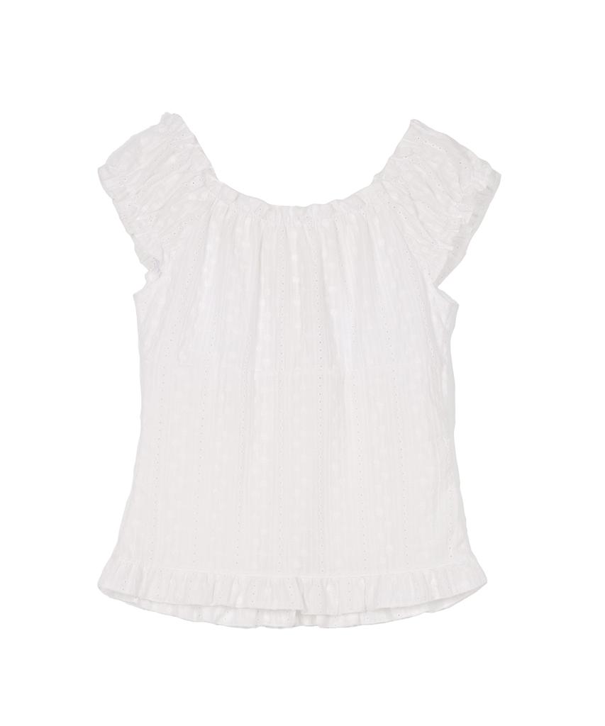 HARDCORE HAPPINESS Wave Shirred Puff Blouse Flower_White