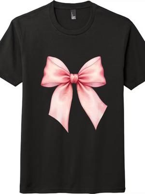 T-shirt Rosa Dolce con Stampa Fiocco, Semplice a Maniche Corte per Uomini e Donne