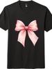 Sweet Pink Bow Print Tee, Simple Short-sleeved for Both Men and Women