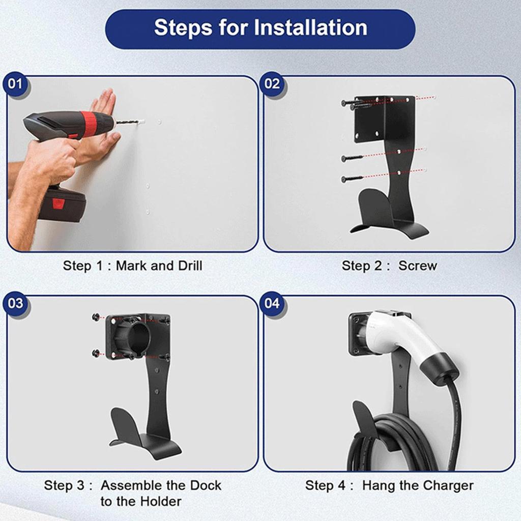 EV Charging Cable Holder Stainless Steel Wall Mount Auto Supplies EV Charger Stand For Home Camping Daily Adventure Vehicle Road