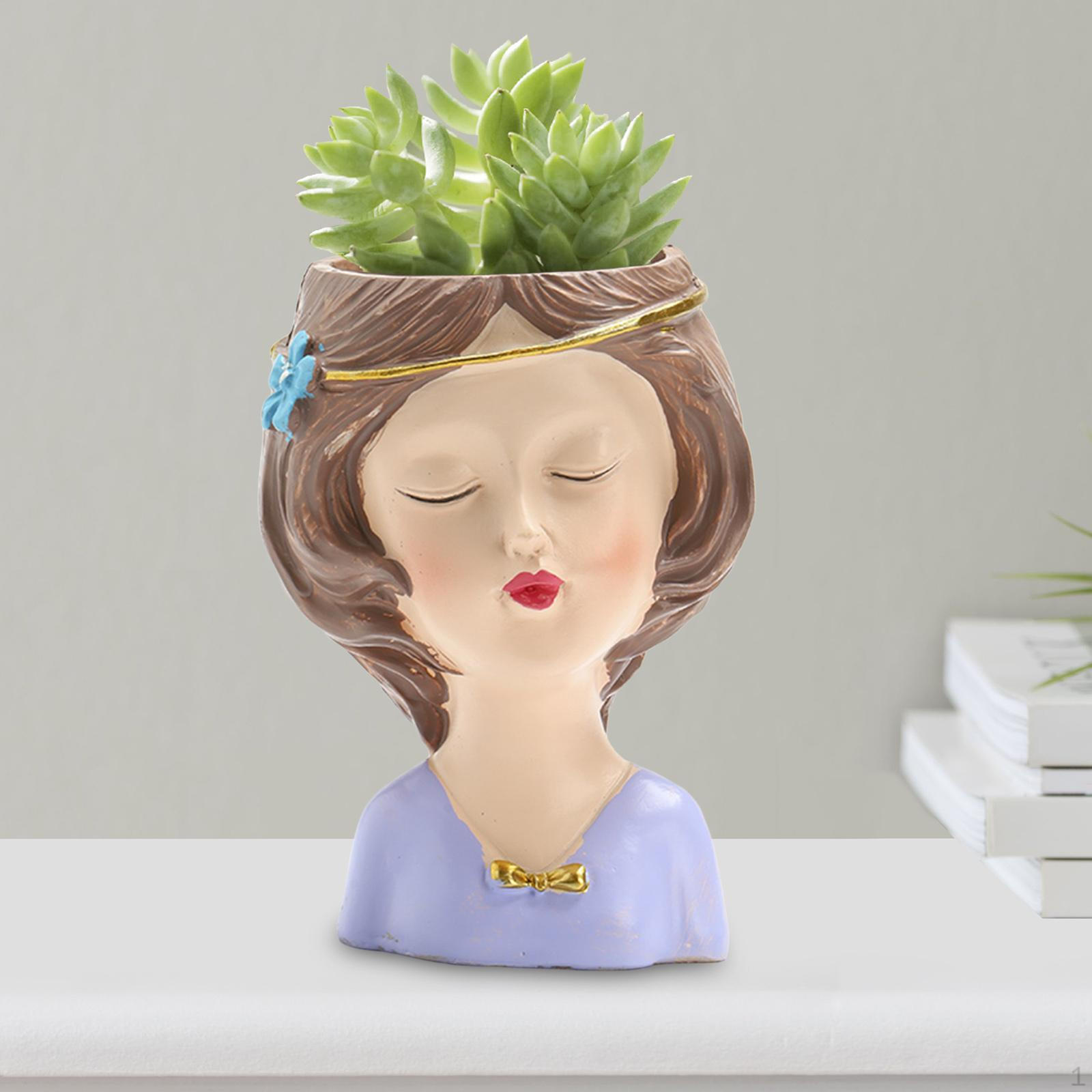 

Female Head Sculpture Resin Pots Plant Containers Vase w/ Drainage Hole home S