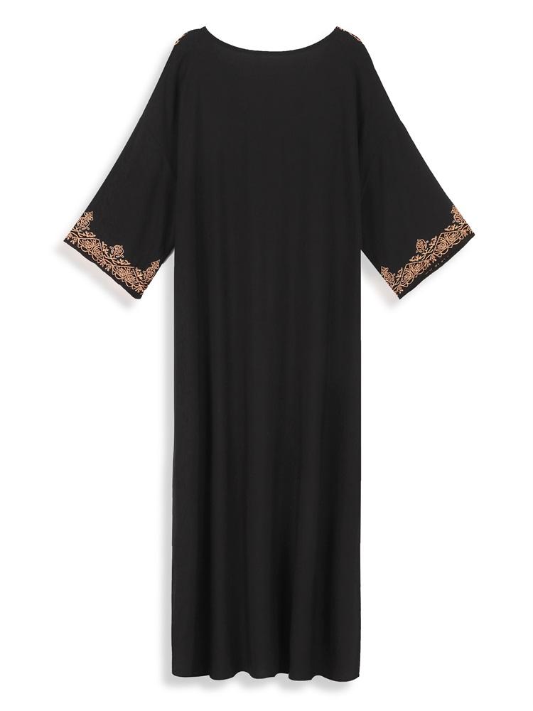 EDOLYNSA Plus rozmiar haftowane czarne damskie sukienki Kaftan wakacyjna sukienka plażowa narzutka na strój kąpielowy strój wypoczynkowy przytulny dom szata Q1676