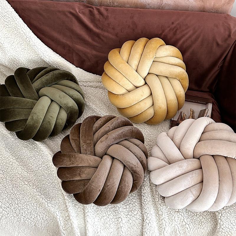 Modern Minimalist Velvet Round Throw Pillow With Knotted Design For Living Room Decor