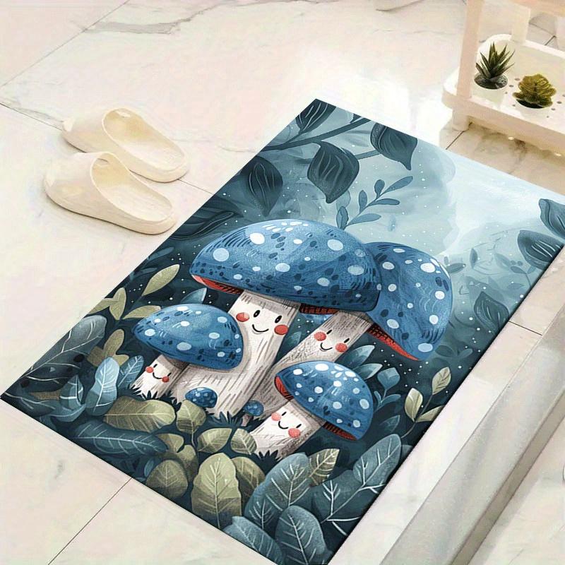 1pc Blue Mushroom Pattern Area Rug, Anti slip Non Shedding Stain Resistant Carpet
