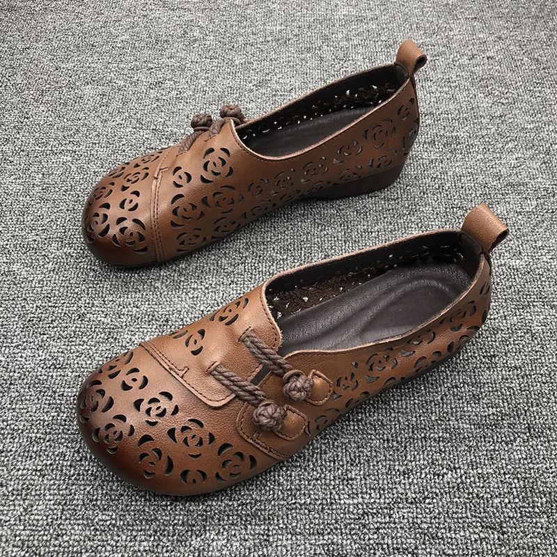 2024 Newly Square Toe Women's Flats Designer Cutout Shoes Ladies Wide Fit Soft Leather Moccasins Female Driving Sneakers