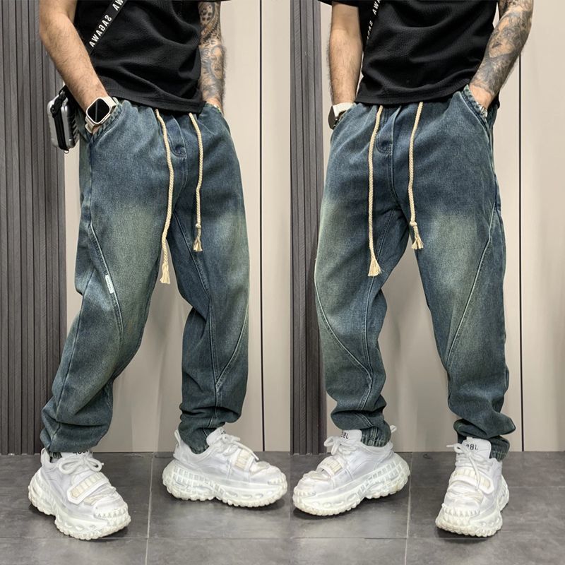 JYL Мужские джинсы Американский уличный стиль Вываренные Новые Весенние Прямые Свободные Уличные Джинсовые брюки M бездна