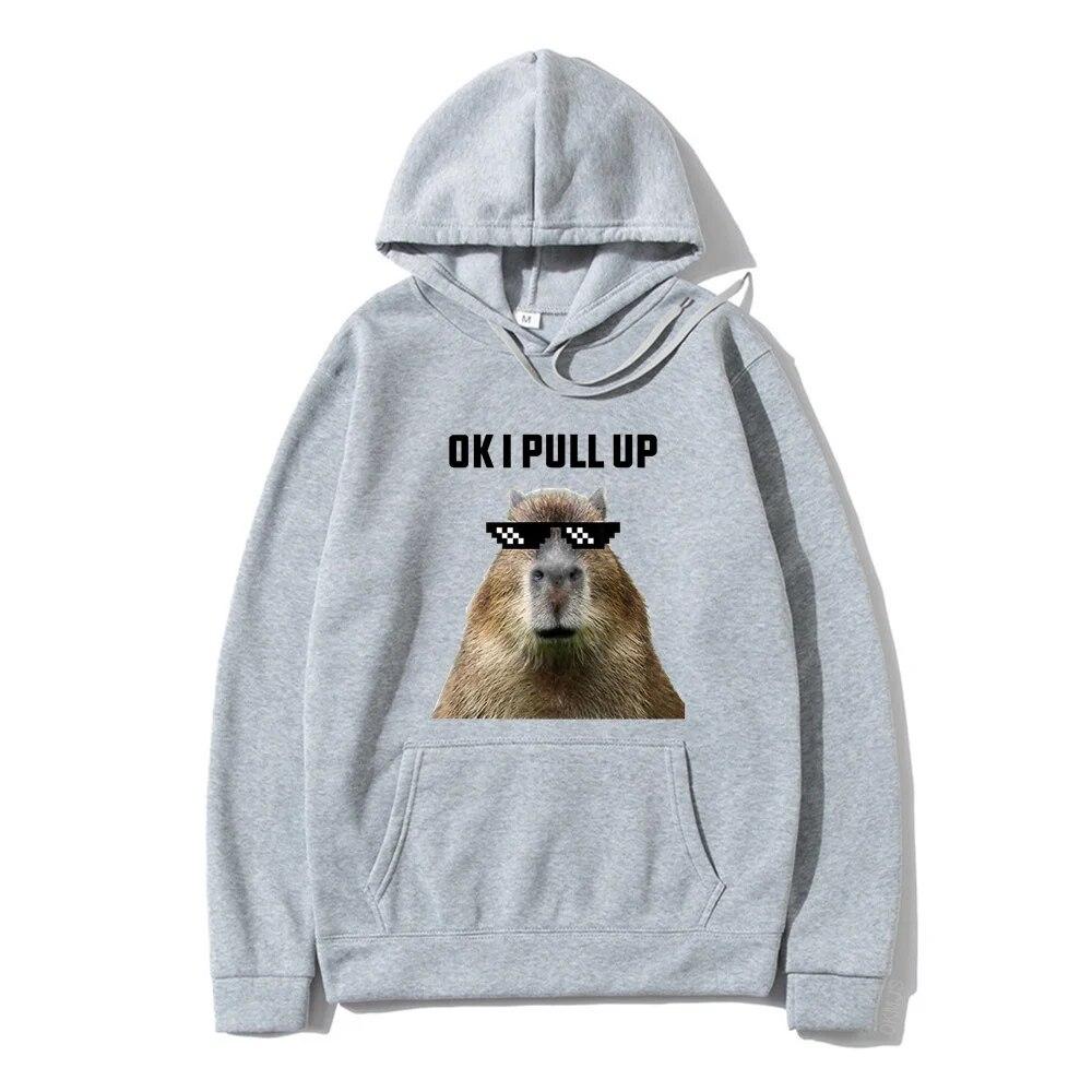 Funny Ok I Pull Up Capybara Print Hoodie Unisex's Casual Oversized Hooded Sweatshirts Gothic Pullovers Hot sell Clothes for Unisex