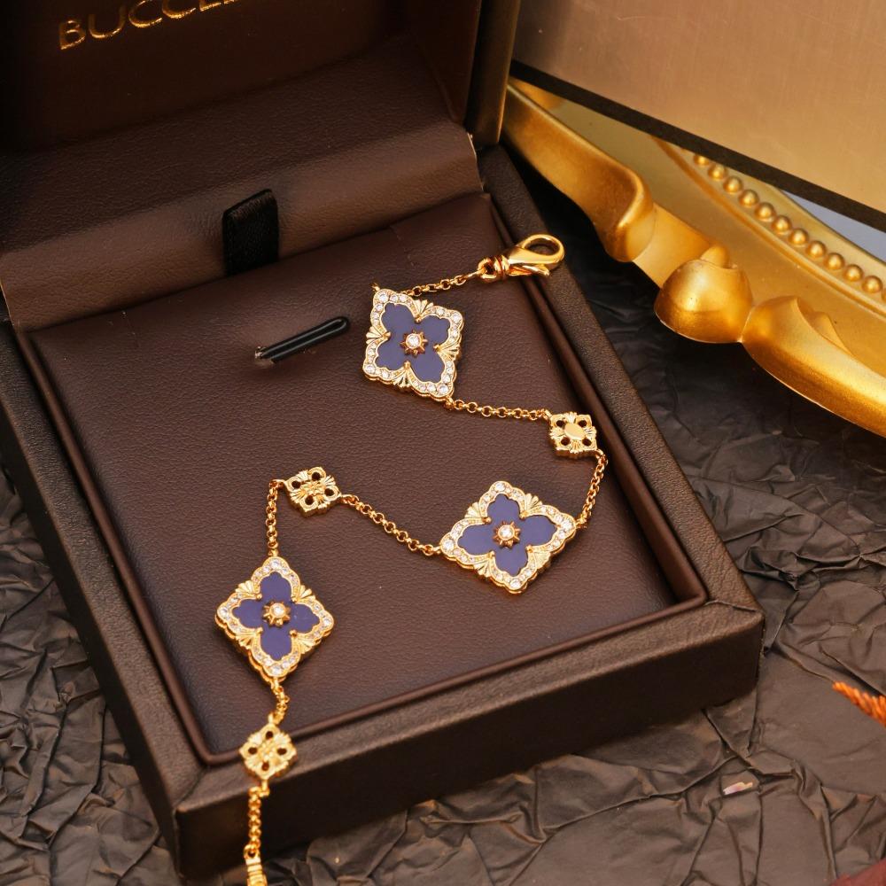 Neues Kleeblatt Fünfblättrige Blume Armband - Vintage Hofstil Chalcedon Armreif für Damen