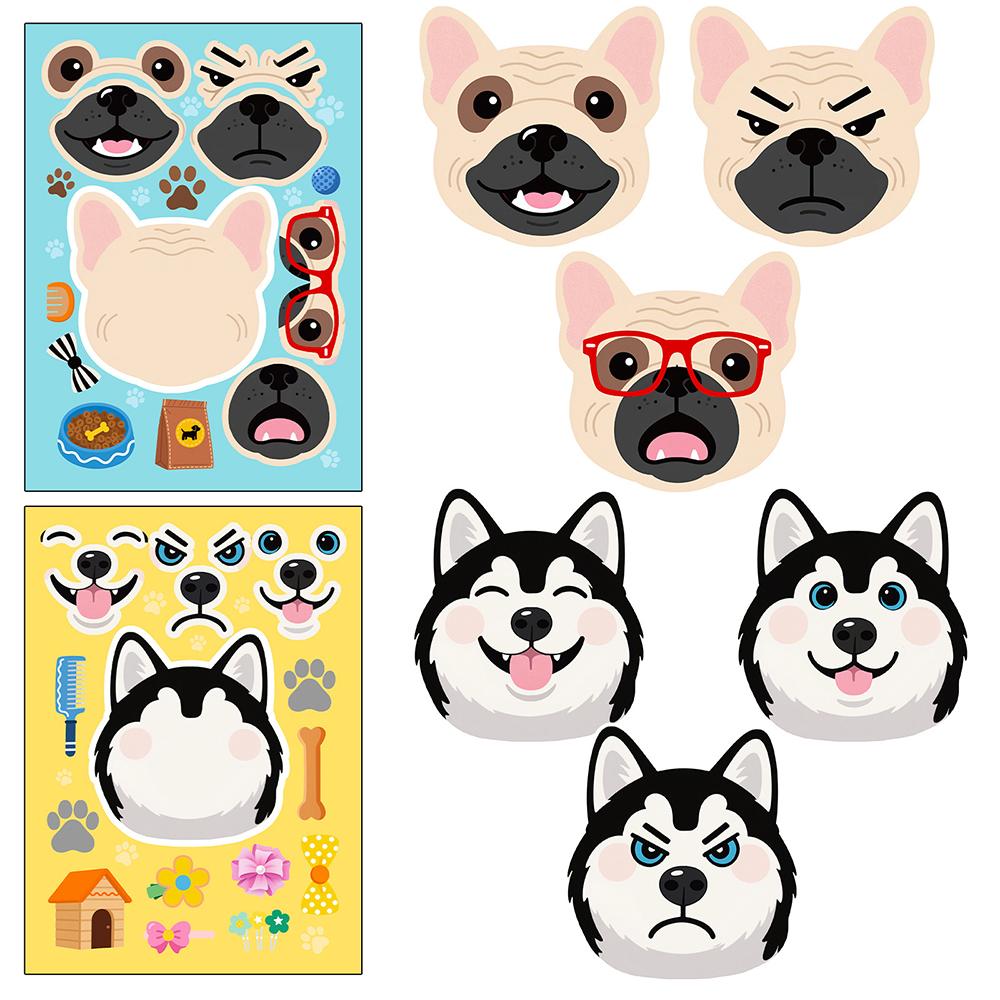 6/12sheets Cute Dogs Make a Face Puzzle Stickers Kawaii Animal Graffiti Decals DIY Assemble Jigsaw Education Reward Sticker Toy