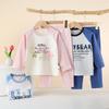 Children Cotton Raglan Long Sleeve Top and Pants Set Boys Girls Thermal Underwear for Spring Fall
