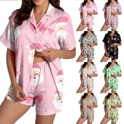 Women's Christmas Pajama Set with Short-Sleeve Button-Down Shirt and Shorts