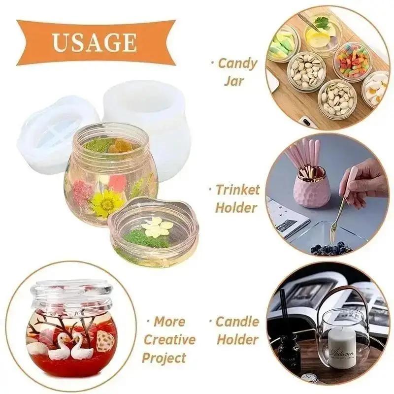 Pudding Jar Storage Bottle Silicone Resin Mold With Lid Candle Holder Box Mould Epoxy Casting Resin Mold Epoxy Resin Molds