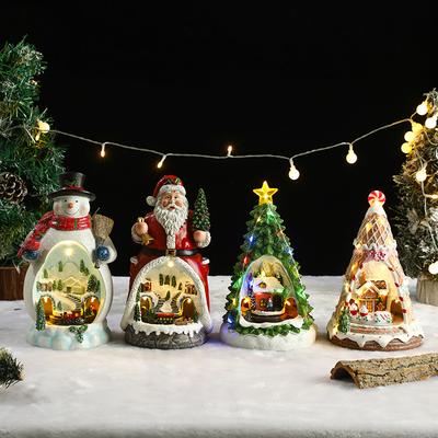 Christmas Resin Rotating Decorations LED Colorful Lights Multi Functional Elderly Music Box Christmas Gift Atmosphere Light