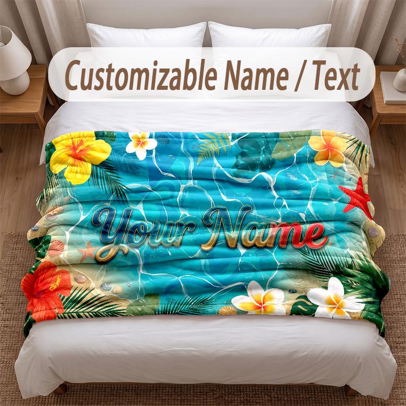 Rose Floral Theme Soft Blanket Personalized Custom Name Text Print Warm Blanket Home Sofa Bedroom Decor
