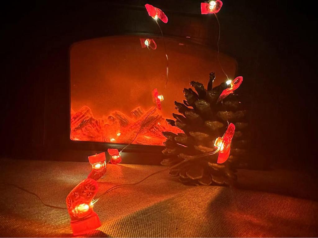 Christmas LED Lights: Santa, Snowman, Reindeer, Black Hat, Candy Cane, Gift Box, Bells with Copper Wire Fasteners