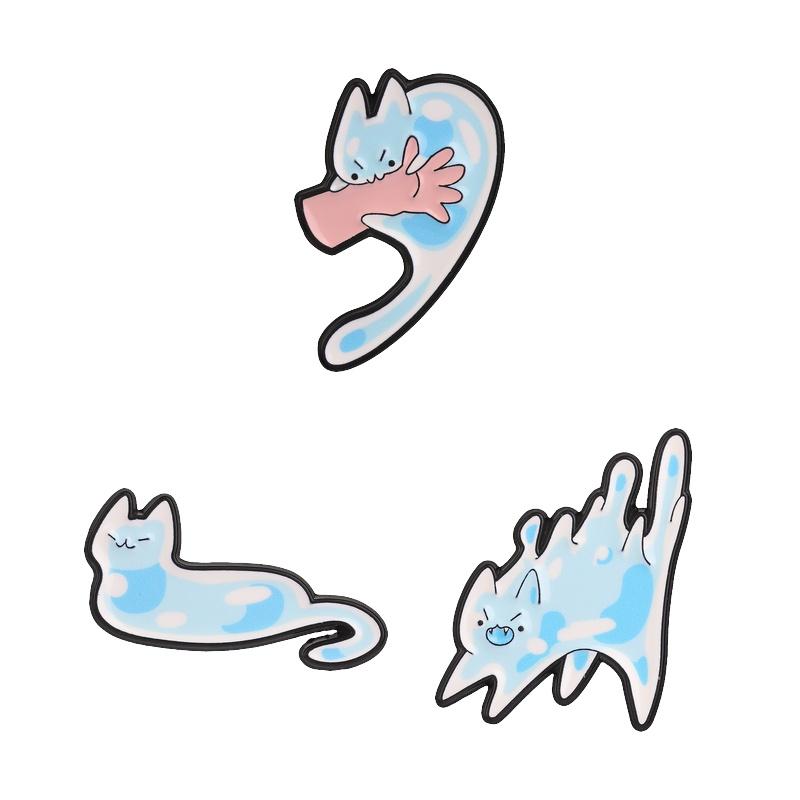 Xiaomi Cartoon Liquid Blue Spotted Cat Enamel Pins Cute Angry Fluid Cat Bite Hand Brooch Backpack Lapel Badge Jewelry Gift for Friends