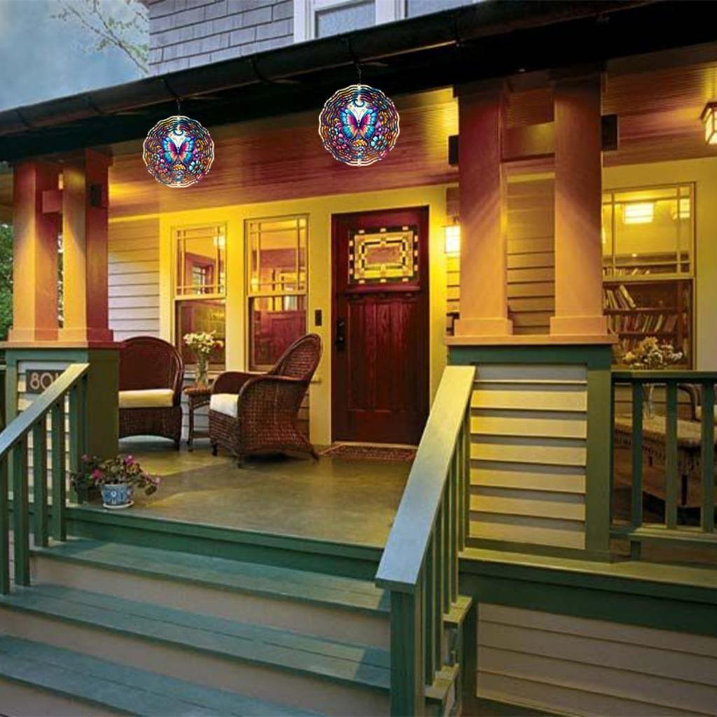 Dynamic Outdoor Wind Chime Decor - Colorful Butterfly & Floral Metal Spinner (High-End Sublimation Craft)