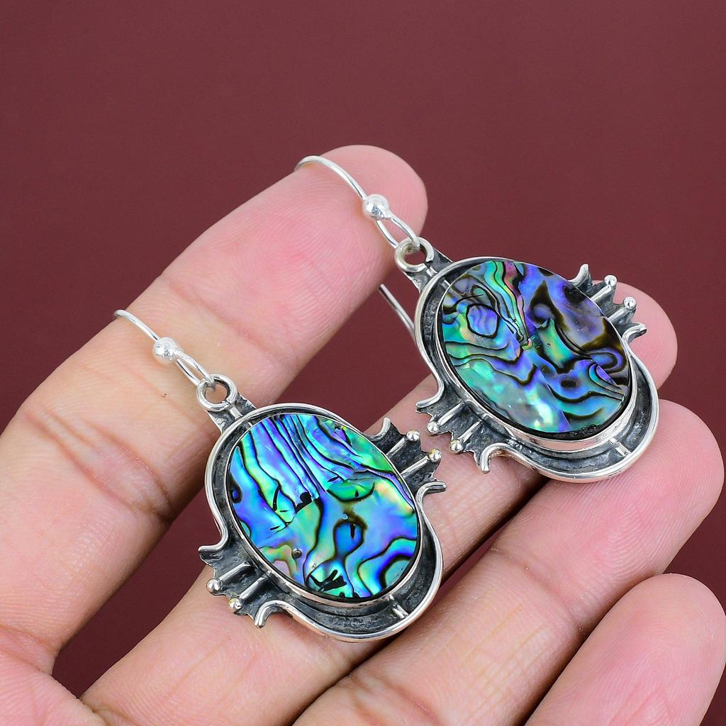 Abalone Shell Earring Gemstone Jewelry 925 Sterling Silver Earring Handmade Earrings Healing Stone Jewelry Gift For Mom Unique Style Earring