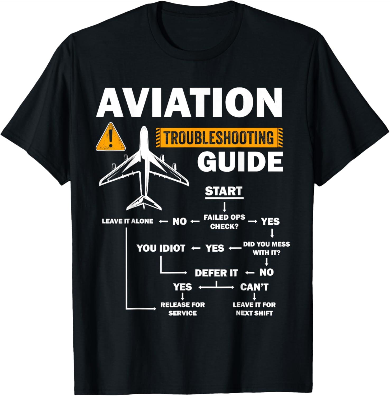 Funny Aviation Troubleshooting Guide Airplane Pilot Aircraft Design100 Cotton Oneck Short Sleeve Printed Unisexs Tshirt S