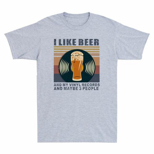 I Like Beer And My Records And Maybe 3 People Vintage Men's Short Sleeve T-Shirt