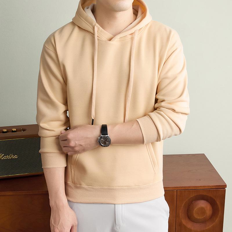 Autumn/Winter Fashion Trend Solid Color Hooded Pullover Sweatshirt with Patch Pocket and Custom Logo.