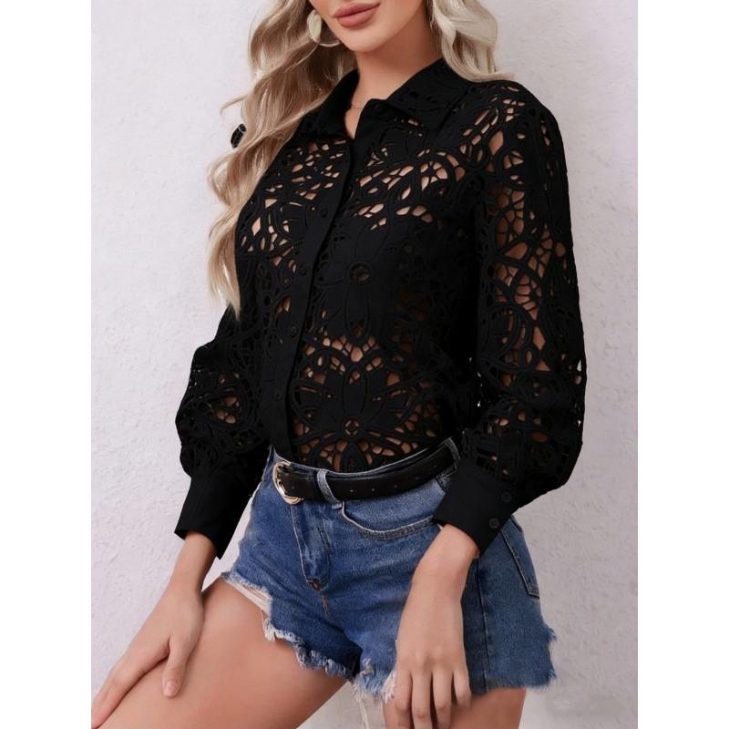 JPNTKY Women's Fashion Casual Solid Color Print Long Sleeve POLO Neck Blouses & Shirts