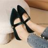 Fashion Elegant Velvet Ballet Flats Woman Luxury Velour Mary Jane Shoes Ladies Pointed Toe Buckle Strap Loafers In Purple Green