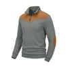 Herbst Winter Herren Color Block Sweatshirt Vertikal Rippstrick Halber Reißverschluss Stehkragen Pullover Wildlederflicken Schulter Ellbogen Vintage Lässig Langarm Oberteile