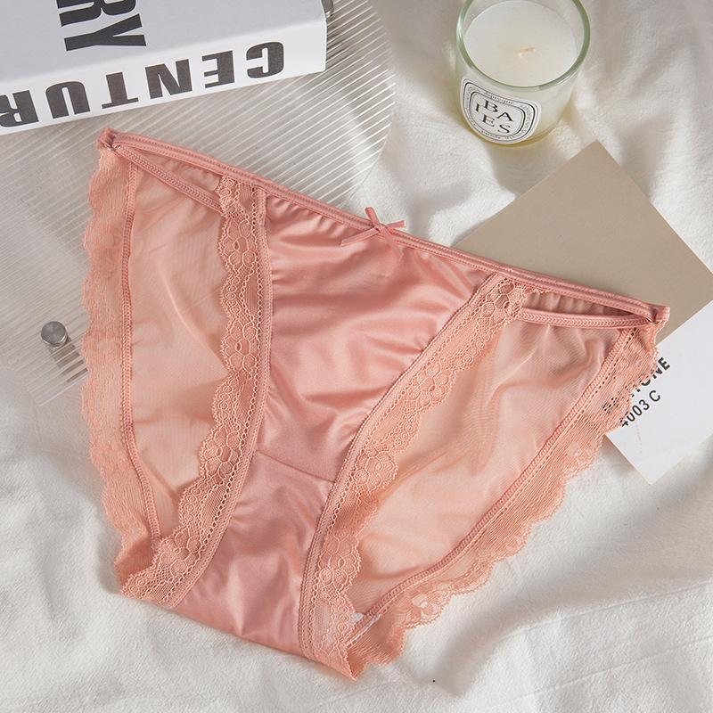 Mesh Lace Underwear for Women Sexy Hollow Out Slim Strap Low Waist Breathable Cotton Crotch Quick Drying Triangle Panties