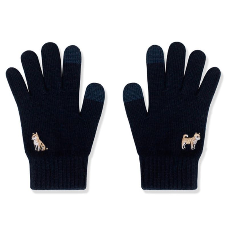 SNOOZY Yellow Embroidered Wool Knit Gloves Navy