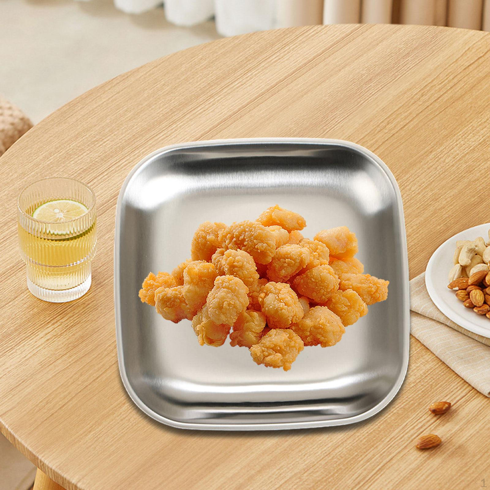 

Тарелка из нержавеющей стали, многоразовая квадратная тарелка для стейка, для коммерческого использования серебряный